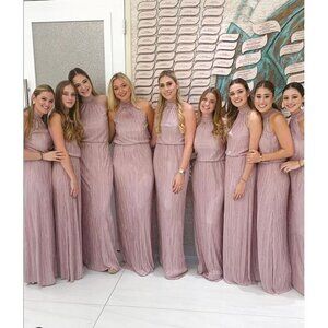 Ashley Stambouli Size M Rose Micro Pleated Halter Maxi Dress Bridesmaids Elegant